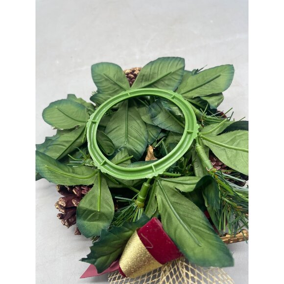 Christmas Candle Rings Wreaths pine cone violin gold ribbon green red 8x8" READ - Picture 3 of 4